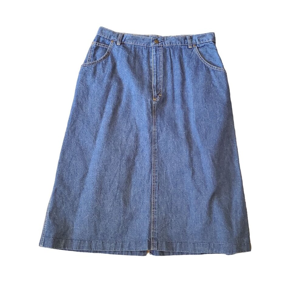 Cheryl Tiego 34 Vintage Blue Jean Denim Skirt Pockets Back Slit Yellowstone West